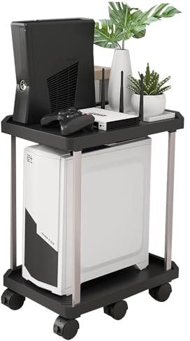 Niciksty Soporte para CPU para PC, Soporte Torre Ordenador de 2 Capas, Soporte para PC Móvil con 6 Ruedas, Soporte para PC bajo Escritorio, Carro de CPU Debajo del Escritorio, Negro