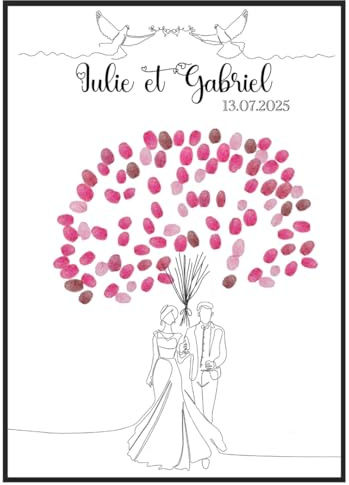 Arbre à empreintes mariage couple en trait continu – Livre d’or original personnalisable – Affiche invités ballons empreinte digitale – Cadeau mariage – H&J créations – Livraison gratuite