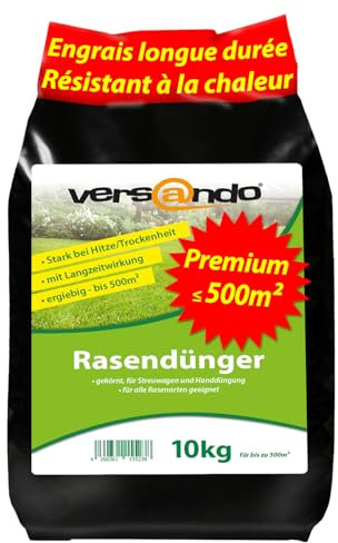 versando 10kg Rasendünger Langzeit bis 500m²: perfekte Nährstoffversorgung, bis 12 Wochen Langzeitwirkung, ideal für dichten grünen Rasen - Premium Qualität