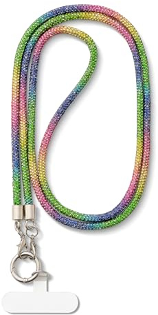 AOKSUNOVA Handykette Glitzer Lang Handyband zum Umhängen Bunt | Schlüsselband mit Strass für Schlüssel, Ausweise und kleine Geräte, geeignet für Alltag, Reisen und besondere Anlässe