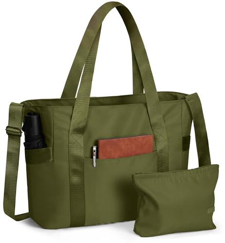 SKCOYH Shopper Tasche Damen, Arbeitstasche Damen Groß Wasserdicht mit Reißverschluss & Laptopfach, Handtasche Damen für Uni, Schule, Alltag (Grün)