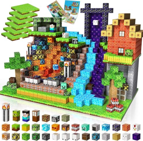 Costruzioni Magnetiche per Bambini 200 Pezzi con Base, Cubi Magnetici Mondo della Foresta e Binari del Treno, Giochi Montessori Educativi, Regalo di Compleanno Natale per Ragazzi e Ragazze 3-8 Anni