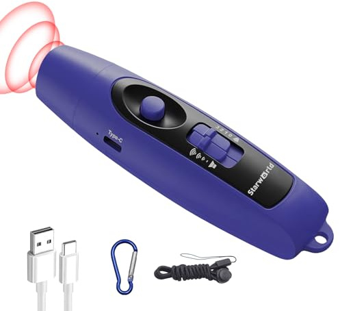 StarWorld Rechargeable Bear Horn - 120dB Electronic Air Horn for Bears with 4 Volume Levels & 3 Tones, Audible 0.5 Miles, LED Safety Light for Hiking, Camping, Wildlife Defense (Blue)