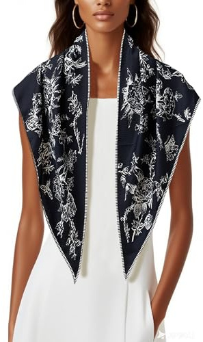 LEBOOBELL Women's Triangle Scarves Lady Lightweight Soft Sunscreen Shawls Vintage Wrap Decorative Shawl Flower Black