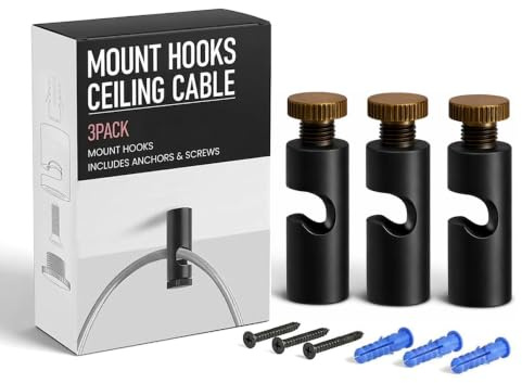 LEDSone 3 Pcs Ceiling Cable Mount Hooks for Swag Chandelier & Spider Light | Minimalist Cord Keeper Easy Fit Metal Hook with Screw for Pendant Light Cable, Ceiling Hanging Plant Holder