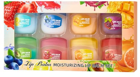 Feuchtigkeitsspendend Lippenbalsam Set, Pflegender Lippenbalsam, Hydrating Lip Balm Set, Lip Sleeping Mask, 8 verschiedene Düfte für optimale Feuchtigkeit (8 Stück, 7g)