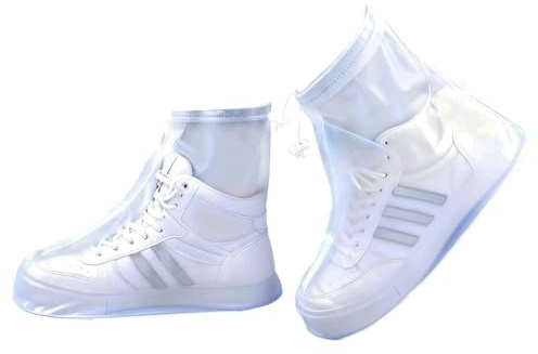 Waterproof Shoe Covers Rain Shoe Covers Reusable PVC with Zipper Anti-Slip Design Elastic Cuff for Outdoor Commute Use White