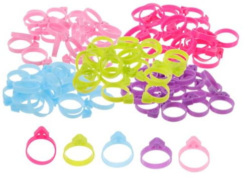 TOBBOMEY 50pcs Reusable Silicone Pastry Bag Ties Piping Bag Clips in Purple Blue Rose Red Green for Baking Cake Decorating Lightweight Sealing Rings for Kitchen Use