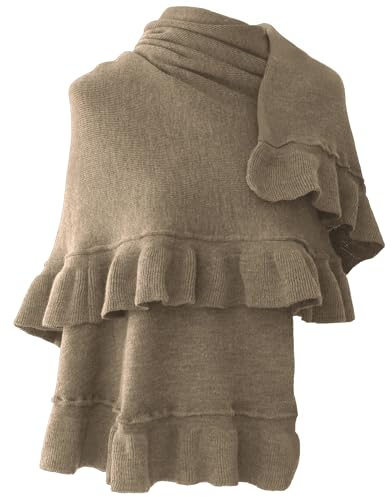 MAPIMANIA - Stola Elegante Donna in Lana, Sciarpa invernale color taupe, Scialle Made in Italy, Coprispalle per inverno, Mantella calda