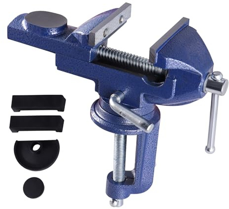 SUKITMISO Schraubstock 70 mm klemmbar mit Amboss und Achse, Schraubstock klein und drehbar für Werkbank Werkbankschraubstock