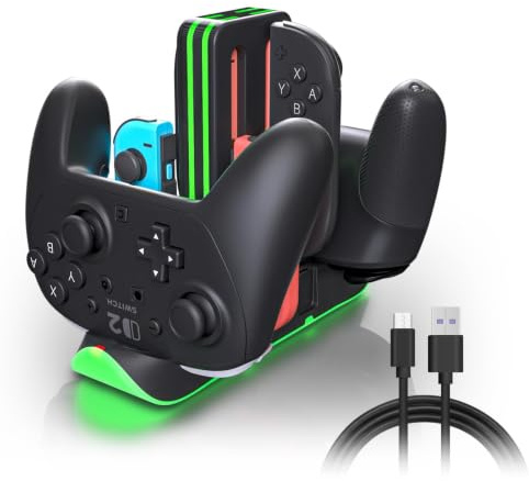 WUXIDIXI Switch 2 Controller Charger Dock – Charge 4 Joy-Cons & 2 Pro Controllers – Fast Charging RGB Station with LED Indicators & Touch Control – Compatible with Nintendo Switch 2/1/OLED | 6-in-1 charging dock with RGB LED indicators, compatible with Switch 2 Joy-Con 2, Switch Joy-Con and Pro Controllers