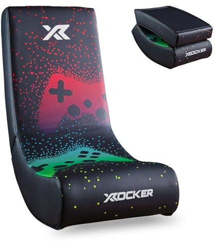 X-Rocker Pixel Floor Rocker, silla plegable para videojuegos, soporte ergonómico, diseño que ahorra espacio, base mecedora, piel sintética fácil de limpiar para niños, Pixel