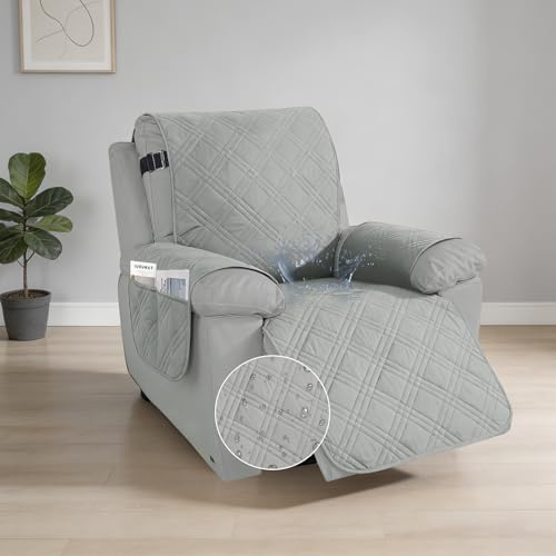 BOFITENG Sesselschoner für Relaxsessel, 100% Wasserdicht Sesselbezug mit Armlehnen und Taschen, Fernsehsessel Schutzbezug für Hunde Haustiere, Schutz vor Schmutz und Kratzern (Hellgrau)