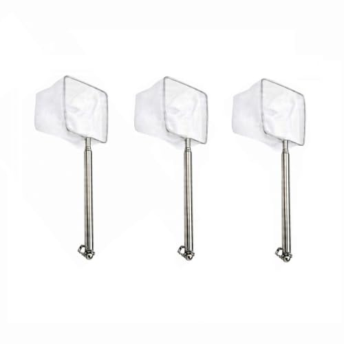 Lot de 3 Épuisette Aquarium Manche INOX Télescopique | Carrée Petite Épuisette Piscine, 13‑40 cm Réglable, pour Aquarium, Bassin, Nettoyage, Maille Fine