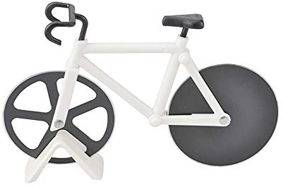 Fahrrad Pizzaschneider Rad Fahrrad Pizzaschneider Dual Edelstahl Antihaft Schneidräder mit Ständer für Zuhause Pizzasiebhaber (1 Stück), weiß