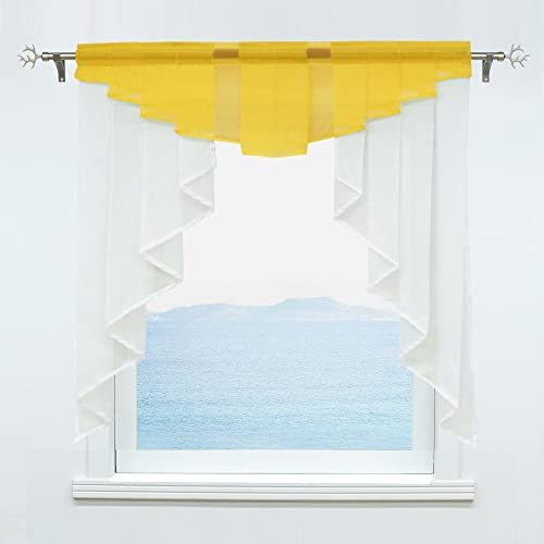 ESLIR Scheibengardine mit Tunnelzug Kleinfenster Gardinen Küche Bistrogardinen Transparent Stores Fenstergardine Voile Gelb BxH 80x80cm 1 Stück