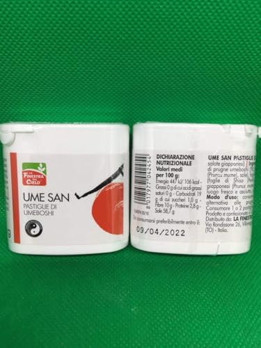 LA FINESTRA SUL CIELO Pastiglie di Umeboshi con Foglie di Shiso - Umeboshi Prugne senza sodio - Prugne Salate Giapponesi - 16 g