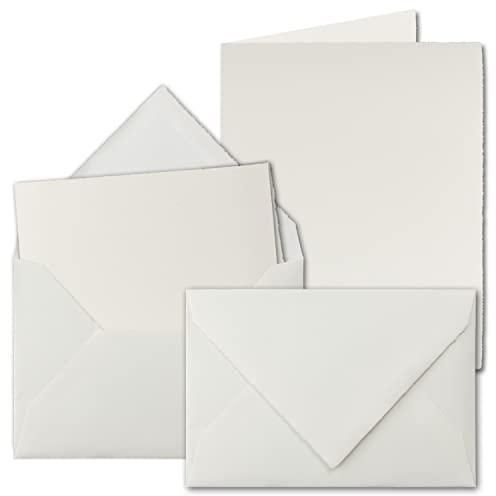 75x Kartenset aus Büttenpapier - DIN A5 Faltkarten 148 x 210 mm (offen: 210 x 297 mm) + DIN C5 Umschläge ohne Futter - Farbe: Weiß - Doppelkarten Set mit Briefumschlägen