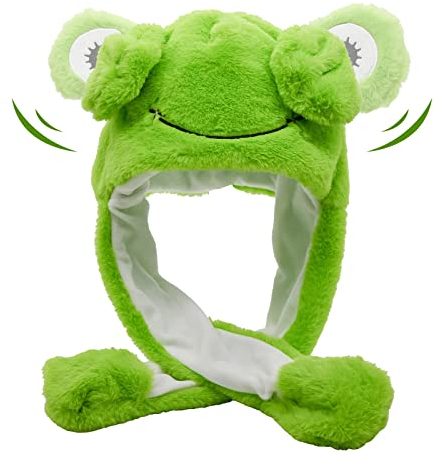 Tocwick Frosch Hut Kostüm mit beweglichen Ohren Plüsch Cartoon Hut Tierförmige Kappe für Festival Cosplay