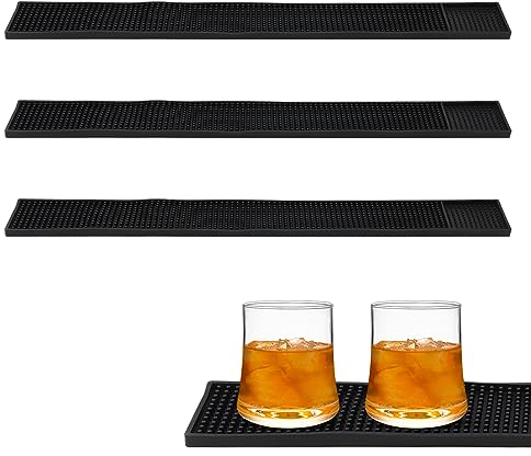 ZEONHAK 3 tappetini da bar in gomma, 60 x 8 cm, neri, sottili, per bar e piatti da caffè, asciugatura del vetro, 60 x 8 cm