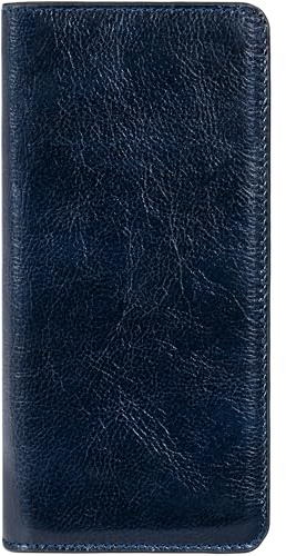 Time Resistance Blau Leder Anzug Geldbörse – Vollnarbenleder Geldbeutel hergestellt in Italien – Schlankes Portemonnaie – 100% Leder Brusttasche – Hohes Billfold-Kartenetui – Slim Suit Wallet