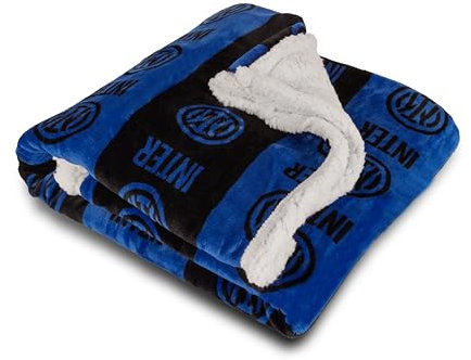 F.C.Inter, Coperta Plaid Sherpa Agnellato, 130x160, Morbida Doppio Strato, Invernale, Letto Divano, Prodotto Ufficiale