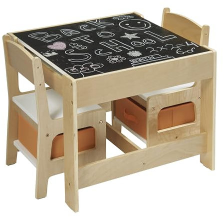 Panana Kindertisch mit 2 Stühlen Sitzgruppe mit Stauraum, 3tlg. Kindersitzgruppe, für Kinder Vorschüler Kindermöbel (Natur), FAMI-FRCFT4PI