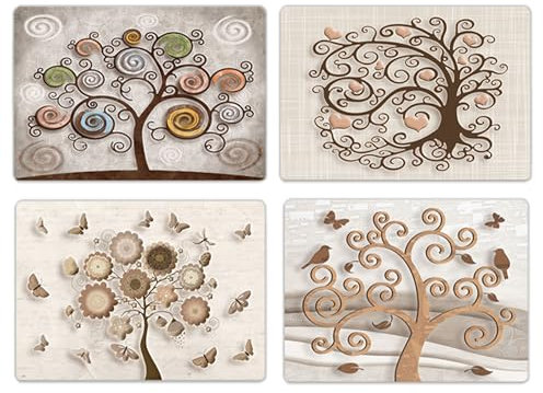 Lupia - Tovagliette americane lavabili, set da 4 pezzi in PVC rettangolari 28,5x43 cm XXL, decorate tema Albero della vita TREE da colazione pranzo cena da tavola in cucina bar pizzeria pub birreria