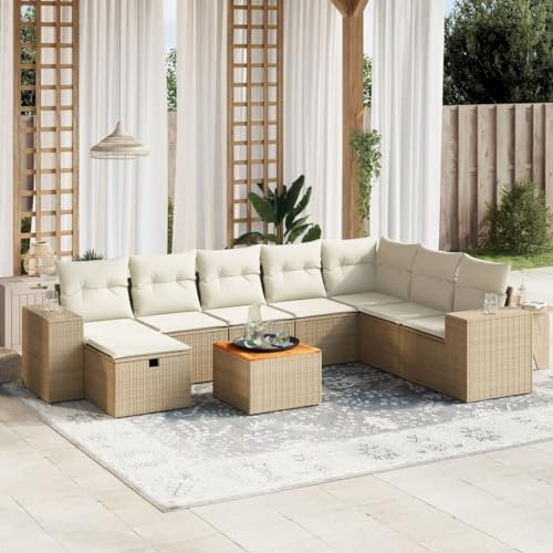 Rantry 9-TLG. Gartenmöbel Set mit Kissen Gartensofa Balkonmöbel Gartenlounge Loungesofa mit Gartentisch Rattansofa Ecksofa Ecklounge Sitzgruppe Loungemöbel Beige Poly Rattan #20