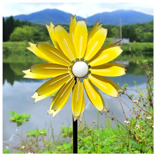 WindräDer Aus Metall FüR Den Garten 149cm Windrad Garten Metall Groß Edelstahl Kugellager Windrad FüR Den Garten Aus Metall FüR Den AußEnbereich,Terrasse, Rasen,Yellow