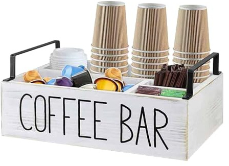 Kit De Barra De Café - Expositor De Barra De Café, Organizador De Condimentos De Café De Madera | Estante De Almacenamiento De Cápsulas De Café, Soporte De Accesorios De Café Para Mesa De Centro