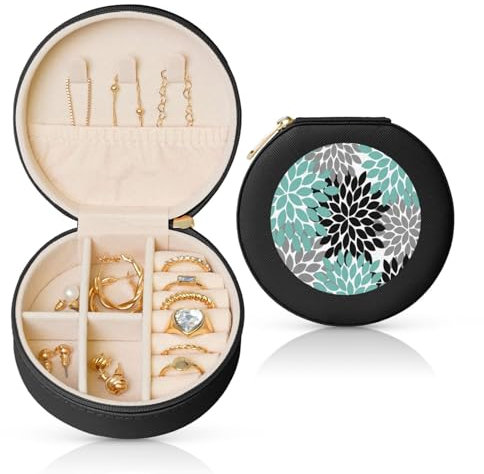 GSGCSBYMLG Boîte à bijoux ronde en cuir avec imprimé fleur de dahlia