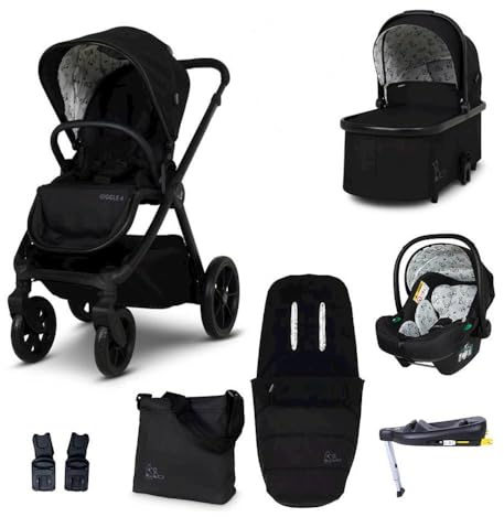 Cosatto Kinderwagen Set 3 in 1, Flach liegende Babywanne, Kinderwagenset, R129 Sportsitz, Babyschale und ISOFIX Basis, Wickeltasche & Regenschutz, 0-25kg (Foxed)
