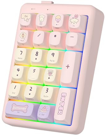 Wireless Number Pad, BT 5.0 Mechanical Number Keypad for Laptop, 21-Key Hot Swappable RGB Numeric Keypad, USB/2.4G Wireless Number Pad Keyboard, Rechargeable Cute Pink Creamy Keyboard Number Pad