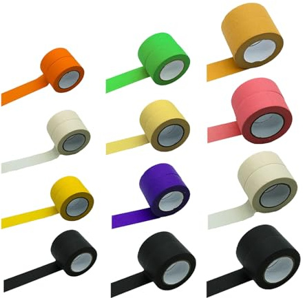 Bisienya 12 Rolls Coloured Masking Tape,Coloured Tape,Paper Streamers,Crepe Paper Rolls,Party Streamers,Suitable for Crafts,Office,Home,Art Lab Labels,Birthday Decorations,Party Decorations