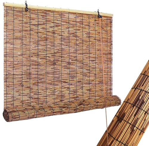 Bambusrollo Bambus Rollo Sonnenschutz,Fenster Rollo aus Bambus,Sichtschutz Rollo Terrasse Raffrollo für Fenster,Bambus Vorhang Jalousien anpassbar,Breite 34/40/56/66/84/90/106/130/148/162 cm