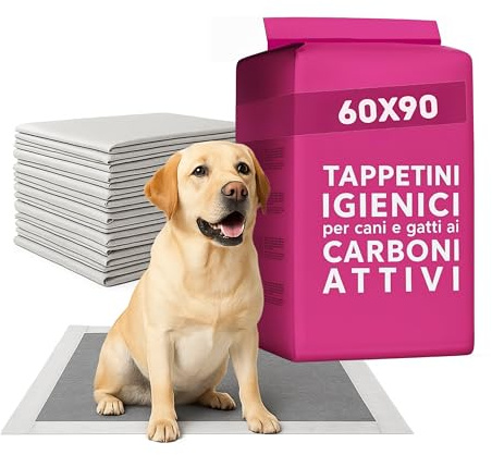 PetGnam 100 Traversine Cani 60x90 cm ai Carboni Attivi con Marcatore di Umidità - Tappetini Igienici per Cane - Traverse Super Assorbenti, Tappetino Antistrappo e Antiodore (60x90, 100 Traversine)