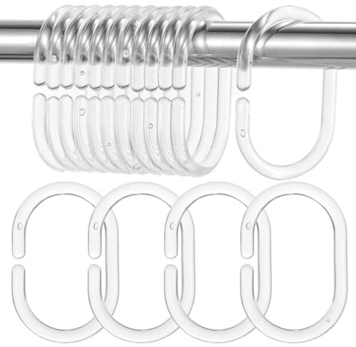 Oruola 12pcs Shower Curtain Rings,C-Shaped Shower Curtain Hooks for Bathroom,Rust-Proof Shower Hooks for Curtains,Clear Shower Curtain Rings for Easy Glide on Rods