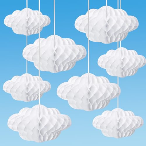 16 Stk. Wolken Deko Hängende Waben Dekor Künstliche Papier Wolke Ornamente für Decken Hochzeit Geburtstag Kindergarten Zimmer Baby Dusche Party Dekorationen