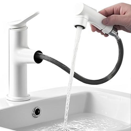Grifo de cocina blanco, Penbinmall de baja presión, grifo de cocina con ducha extraíble, mezclador monomando con 3 modos de ducha, extensible, grifo de lavabo con caño giratorio