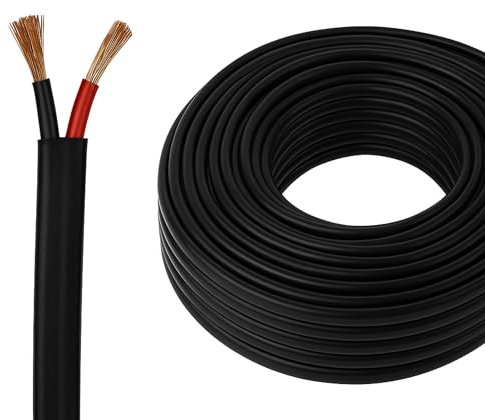 Automotive Flat Twin 2 Core Cable 12V/24V Thin Wall Wire for Auto Boat 14A, 0.75mm² (5M Coil)