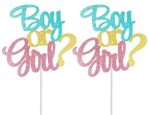 Gender Reveal Cake Toppers 2 Pack,Blue and Pink Glitter Boy or Girl Cake Toppers for Baby showers, birth parties,Premium Gender Reveal Decoration Set,Make Your Cake More Special.(15x25cm)