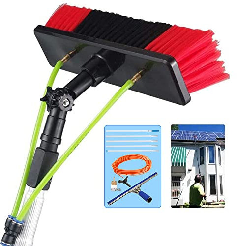 Brosse de Nettoyage télescopique pour vitres, kit de Nettoyage avec rallonge de 9,7 m, Brosse télescopique alimentée en Eau avec raclette, perches alimentées en Eau pour Le Nettoyage des VIT