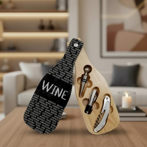 Weinzubehör-Geschenk-Set, 3-teilig, Weinflaschenverschluss aus Holz, Korkenzieher, Schraubenzieh-Set, ideal für Einweihungsfeiern (WD3)