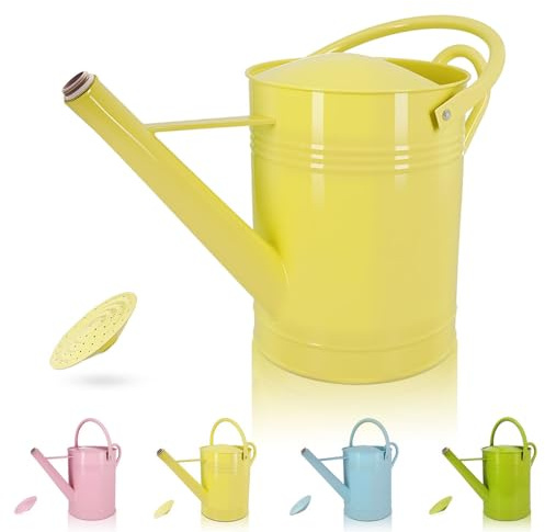 LONGRUN 6,5L Gießkanne mit Rosensprinkler, verzinktes Eisen, Gelb, für Garten- und Pflanzenbewässerung im Innen- und Außenbereich