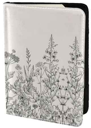 SDEGTHO Reisepasshülle mit botanischer Gravur, Motiv: Blumenkräuter, für Reisen, ein Muss für Reisen, Reisezubehör für Damen und Herren, Schwarz , Einheitsgröße