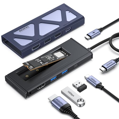 BENFEI 6-in-1 USB C HUB mit M.2 NVMe SSD Gehäuse, 10 Gbps USB 3.2 Anschlüsse (2 * USB A + 1 * USB-C), 100 W PD, 4K@60 Hz HDMI kompatibel mit MacBook Pro/Air, iPad Pro, Dell XPS, Surface Pro