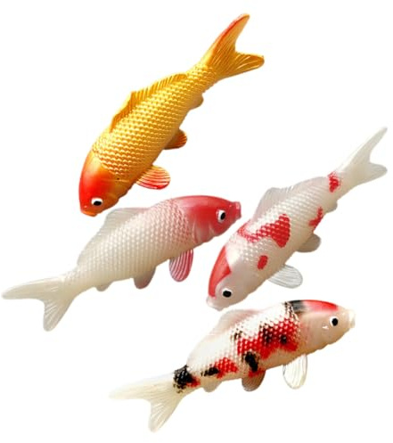 Angoily 4 Stück Künstliche Koi-Fische PVC Realistische Dekoration für Aquarium Gartenteich und Fotografie Requisiten Vielseitige Fischmodelle in Gold Weiß Rot-schwarz Rot-weiß
