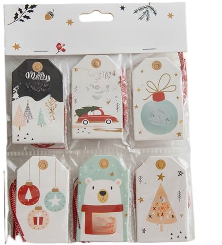 Caswynlife Minimalistische Weihnachtsanhänger zum Aufhängen, koreanisch beeinflusste Ornamente, 24 Stück, festliche Papier-Geschenkanhänger in karmesinrot, verschiedene Größen