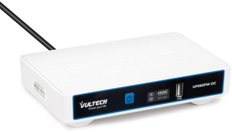 VulTech UPS60PW-DC Rev. 2.1 Blanco Mini UPS 6000 mAh 60 vatios portátil Fuente de alimentación ininterrumpida para Router Wireless Modem Cámara Banco de energía Smartphone Entrada 100-240 Vac USB 5 V